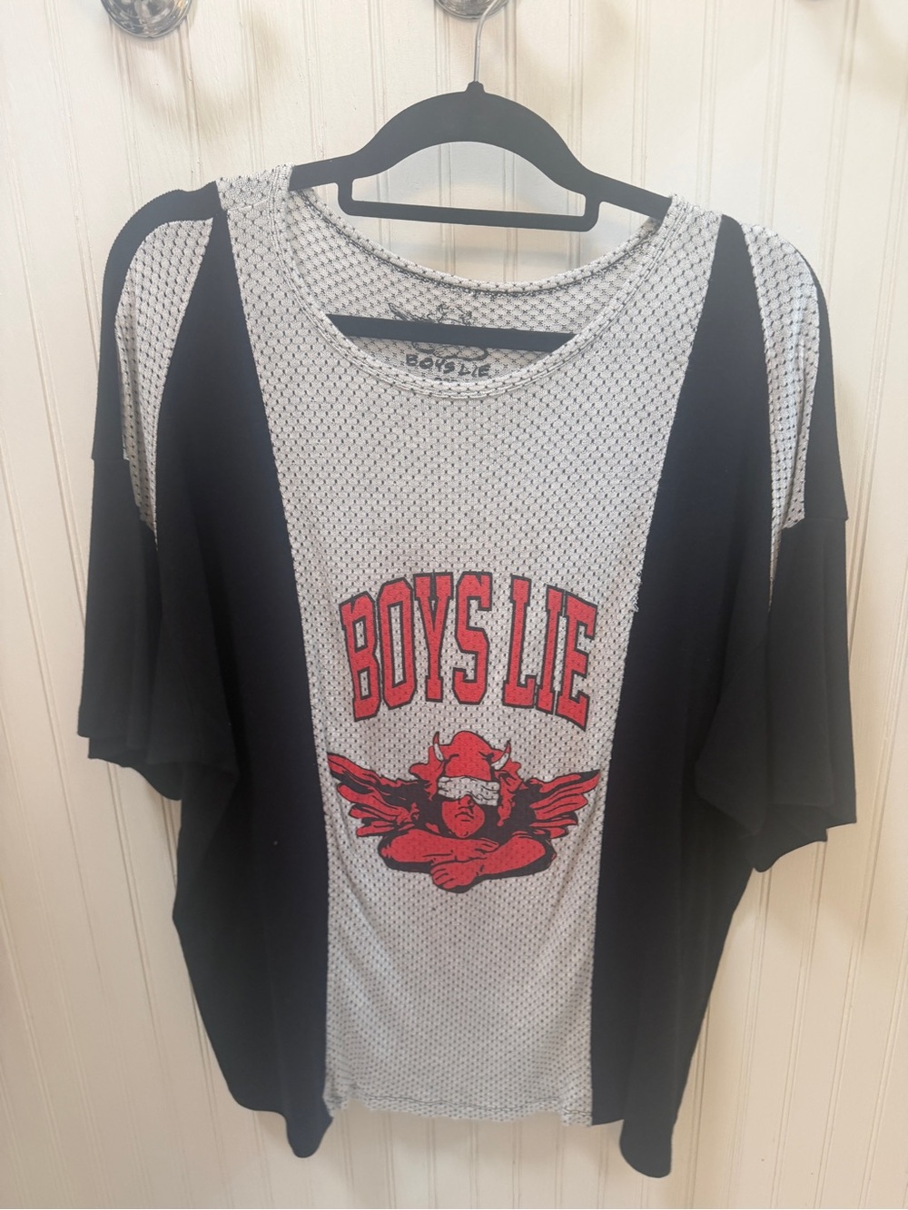 Boys Lie Black, White & Red Graphic Short Sleeve Jersey- oversized fit